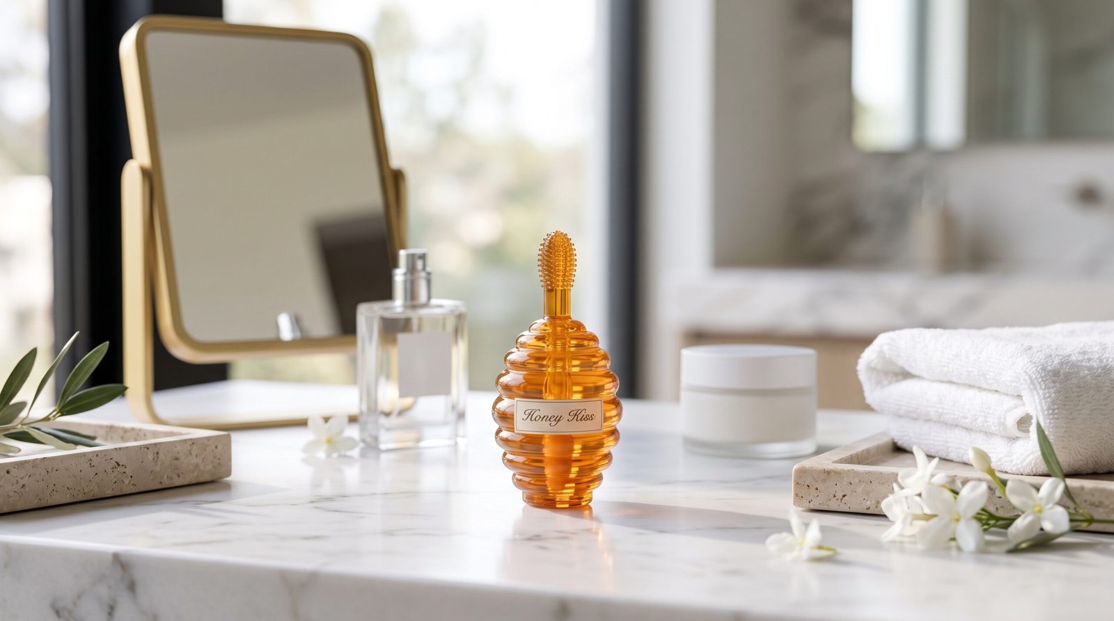 Honey Flavor sobre bancada de skincare premium